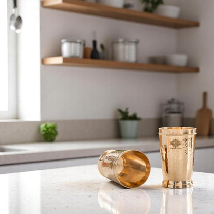 Brass Glass Tumbler with Etched Mughlai Matt & Hammered Design