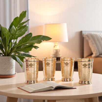 Brass Glass Tumbler with Etched Mughlai Matt & Hammered Design