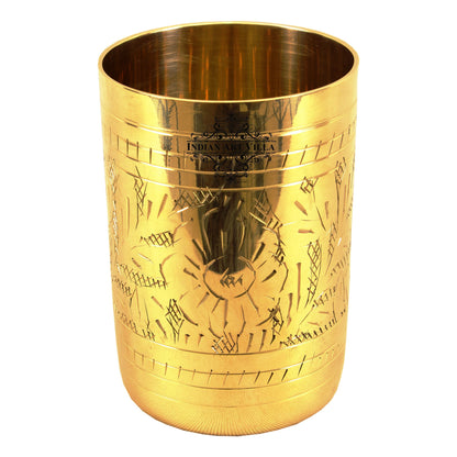 Pure Brass Glass with Embossed Flower Design - 300ml