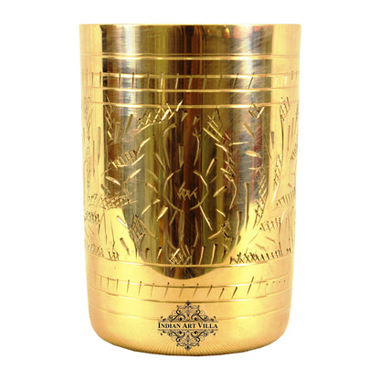 Pure Brass Glass with Embossed Flower Design - 300ml