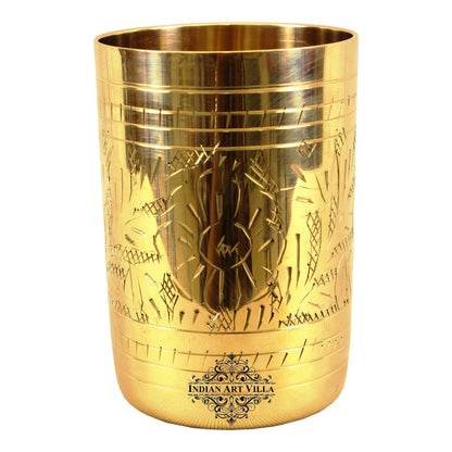 Pure Brass Glass with Embossed Flower Design - 300ml