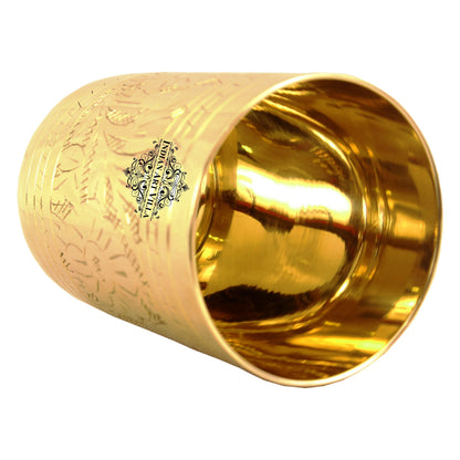 Pure Brass Glass with Embossed Flower Design - 300ml