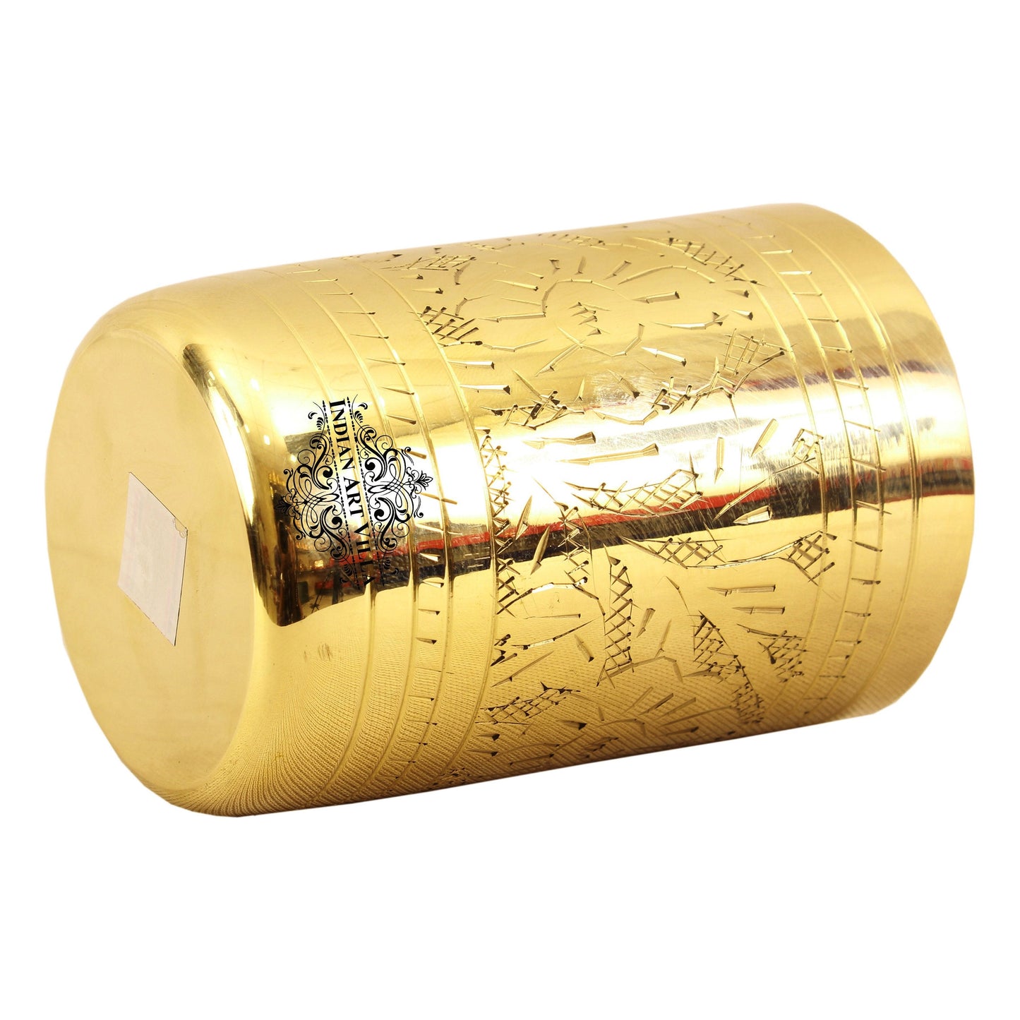 Pure Brass Glass with Embossed Flower Design - 300ml