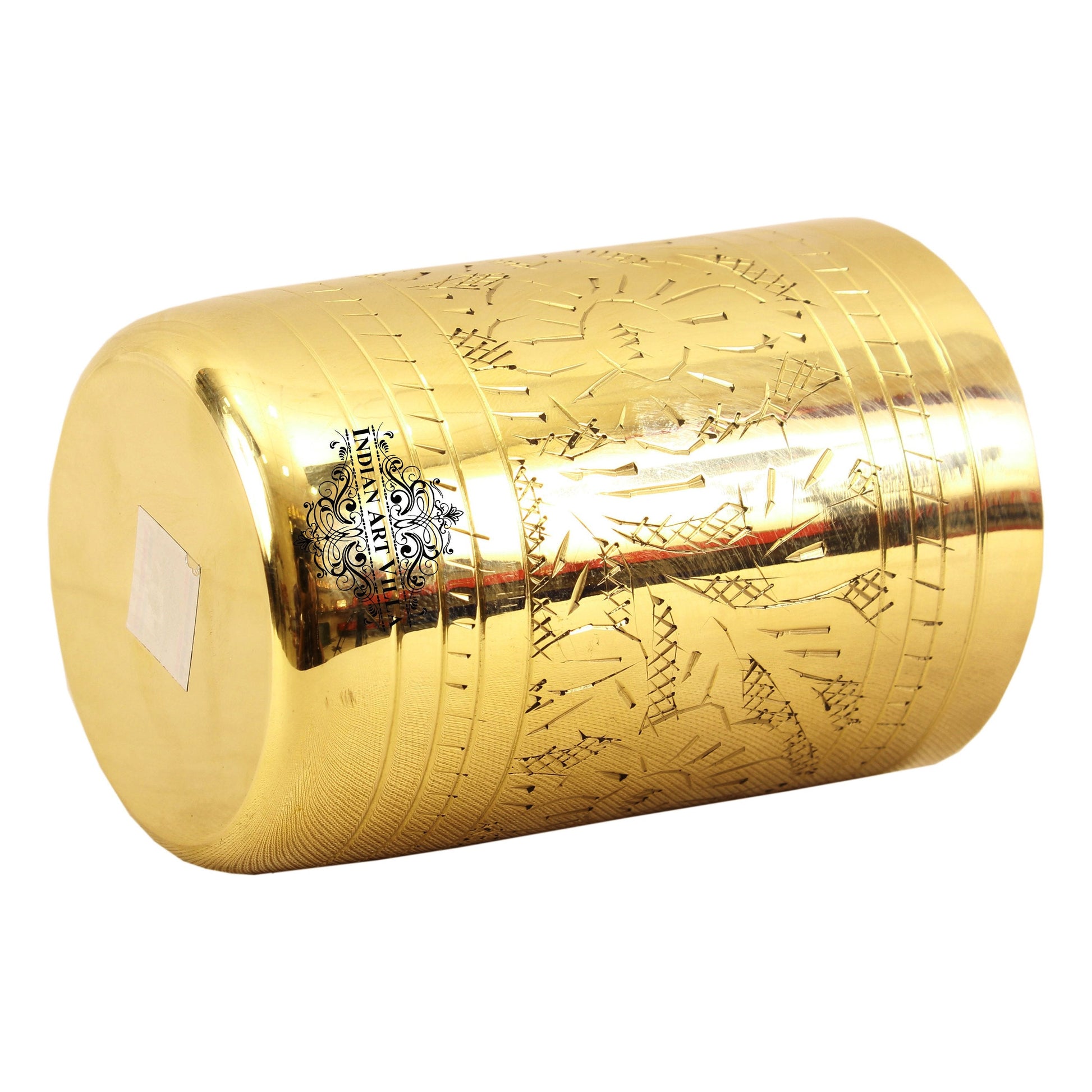 Pure Brass Glass with Embossed Flower Design - 300ml