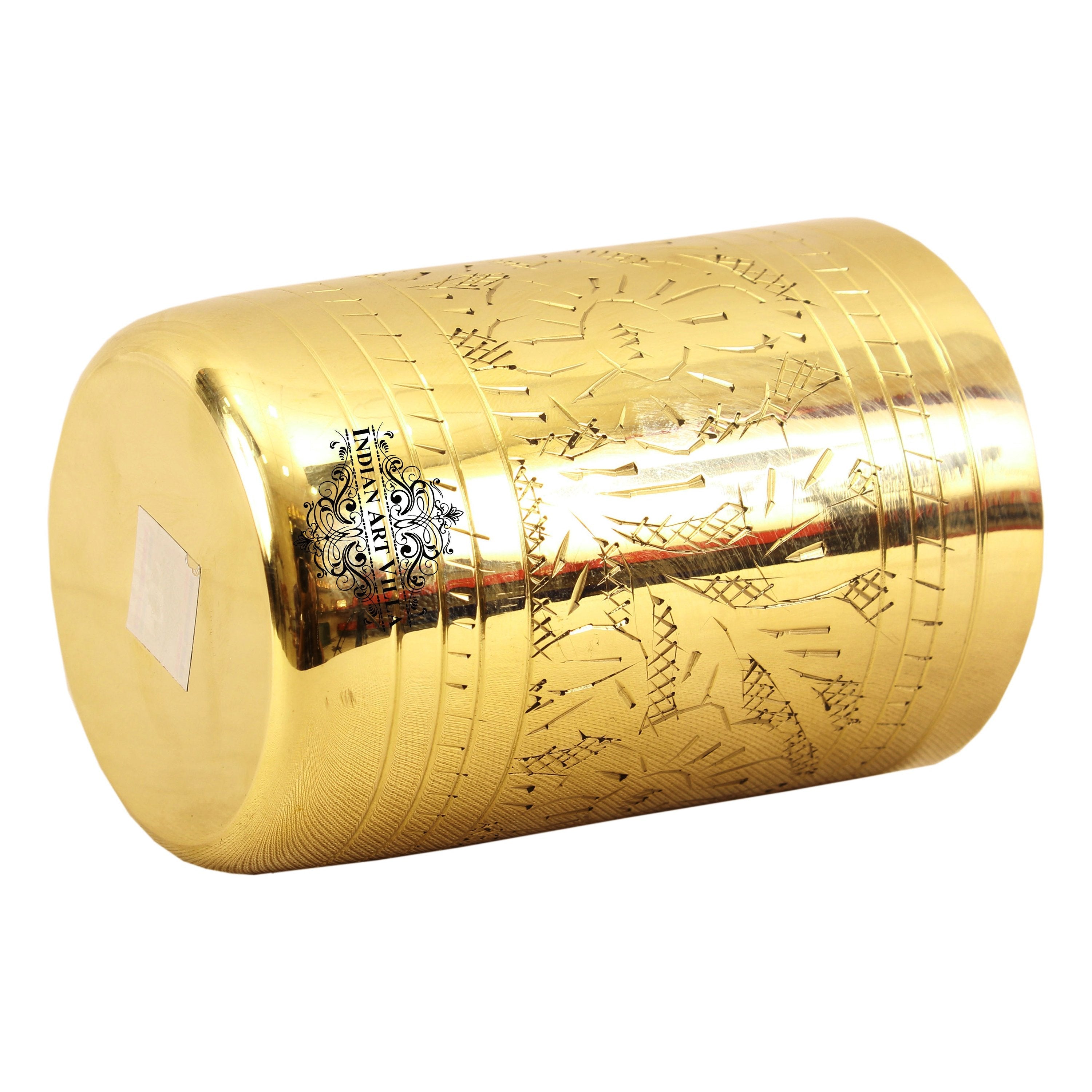 Pure Brass Glass with Embossed Flower Design - 300ml