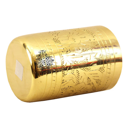 Pure Brass Glass with Embossed Flower Design - 300ml