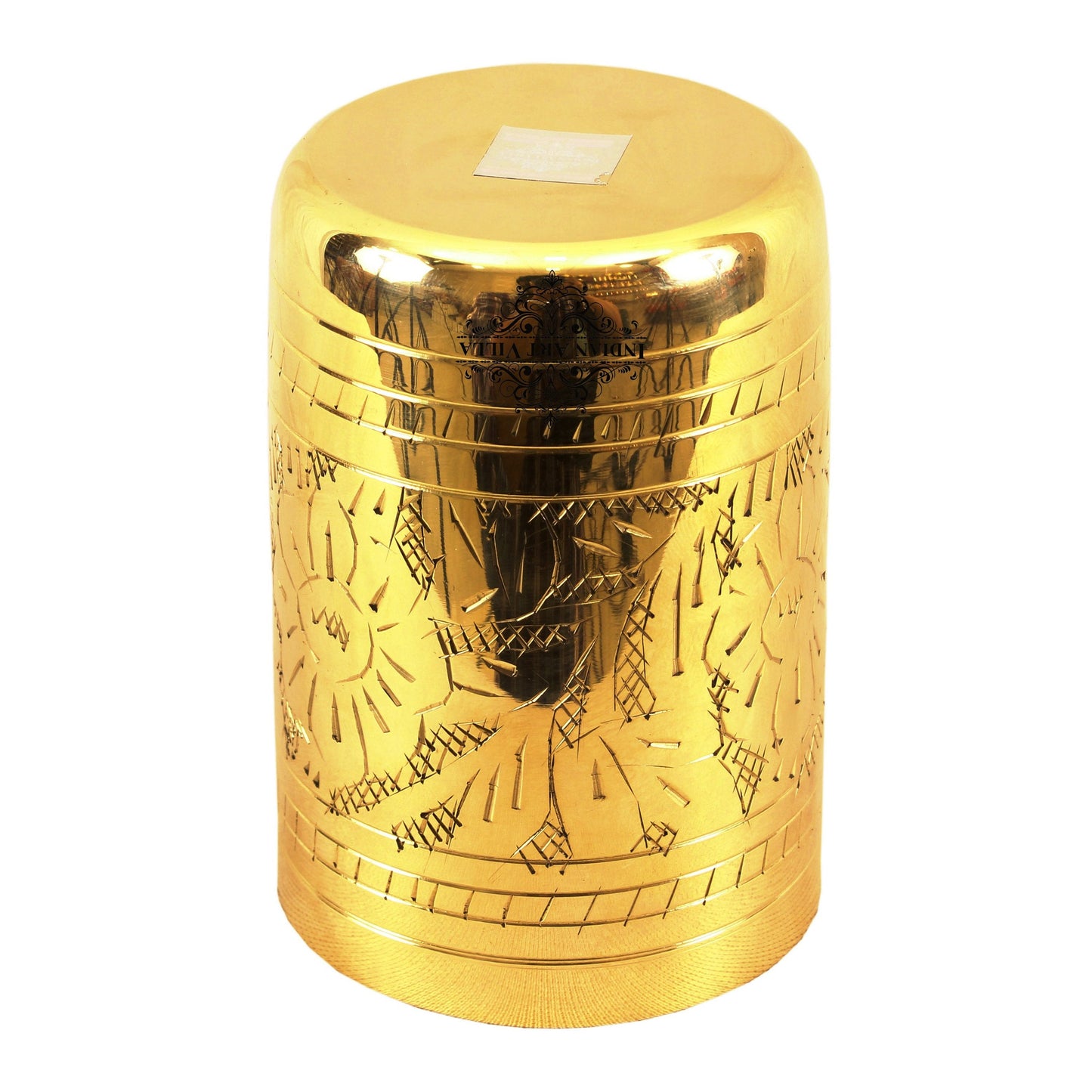 Pure Brass Glass with Embossed Flower Design - 300ml