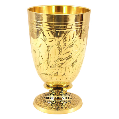 Pure Brass Embossed leaves Design Glass with Stand-350 ML