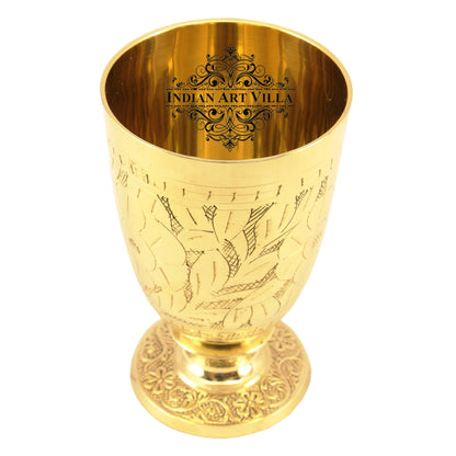 Pure Brass Embossed leaves Design Glass with Stand-350 ML