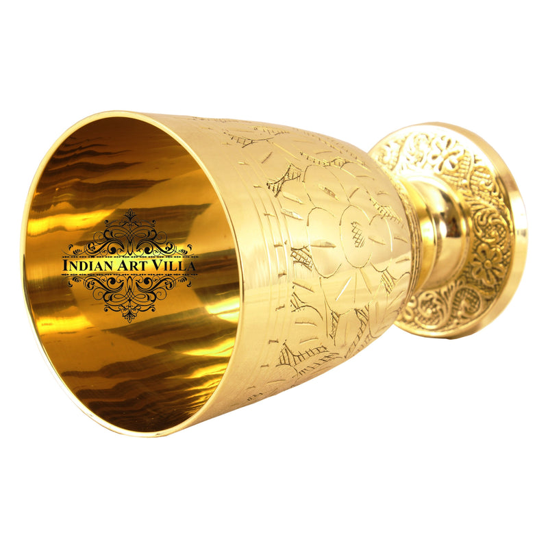 Pure Brass Embossed leaves Design Glass with Stand-350 ML