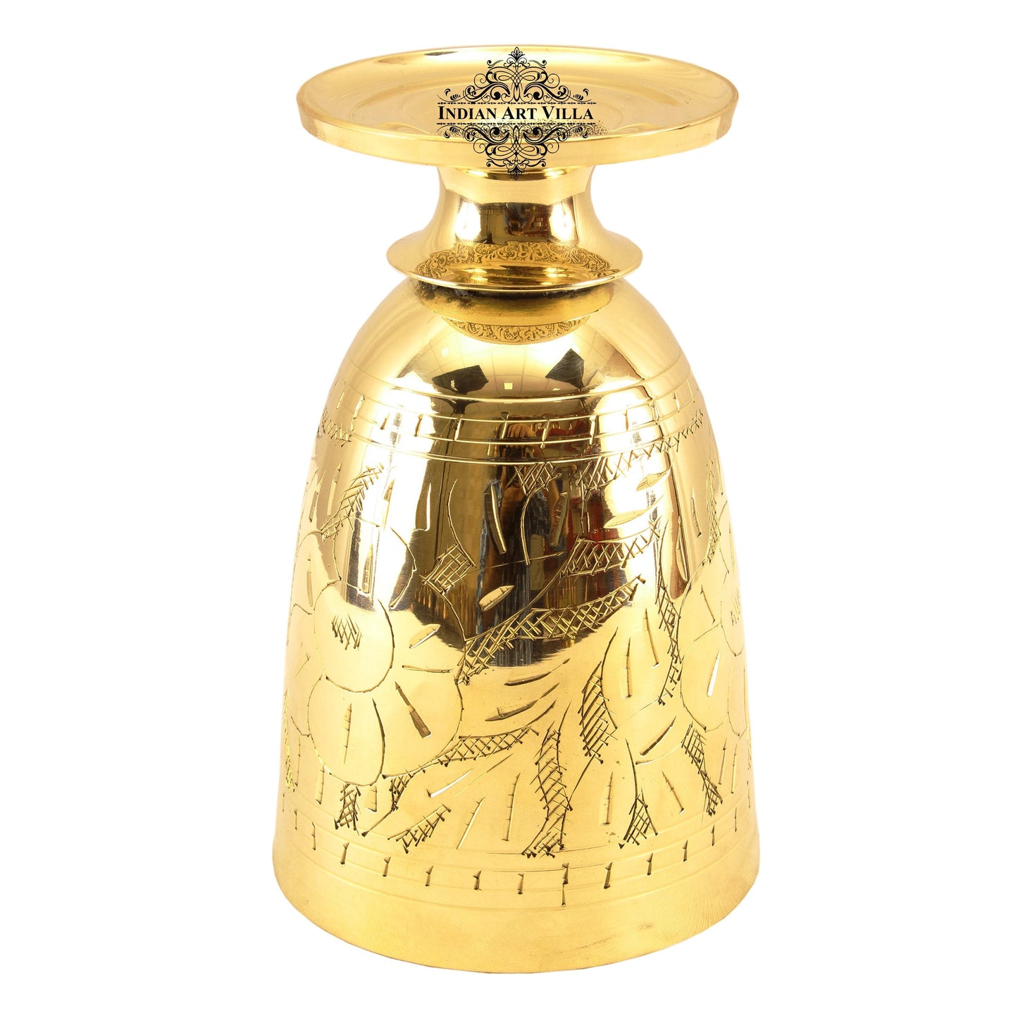 Pure Brass Embossed leaves Design Glass with Stand-350 ML