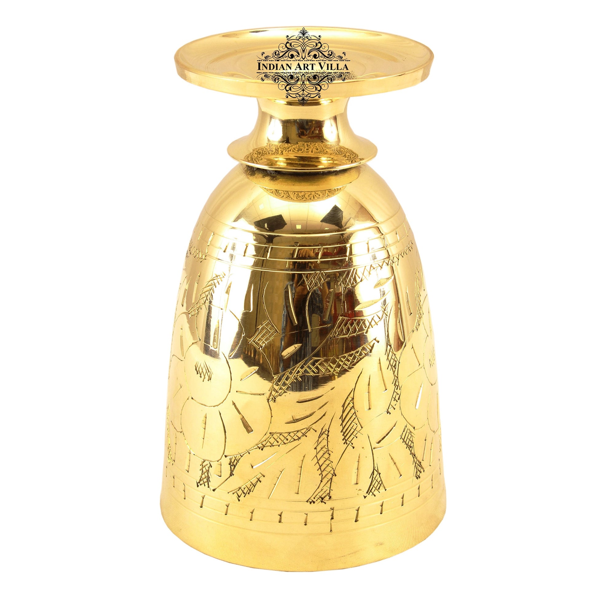 Pure Brass Embossed leaves Design Glass with Stand-350 ML