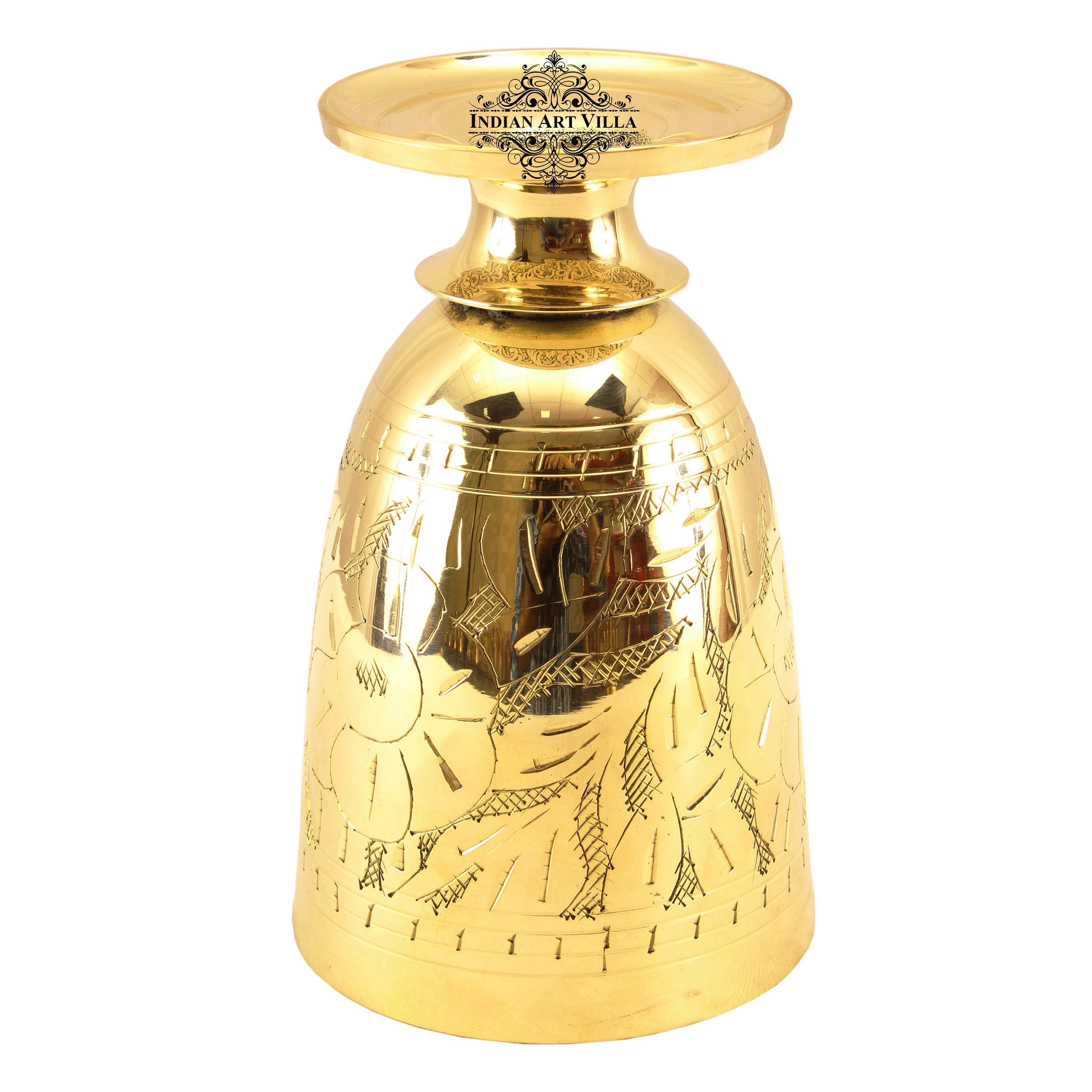 Pure Brass Embossed leaves Design Glass with Stand-350 ML