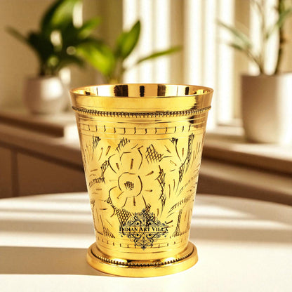 Pure Brass Flower Design Julep Glass-300 ML