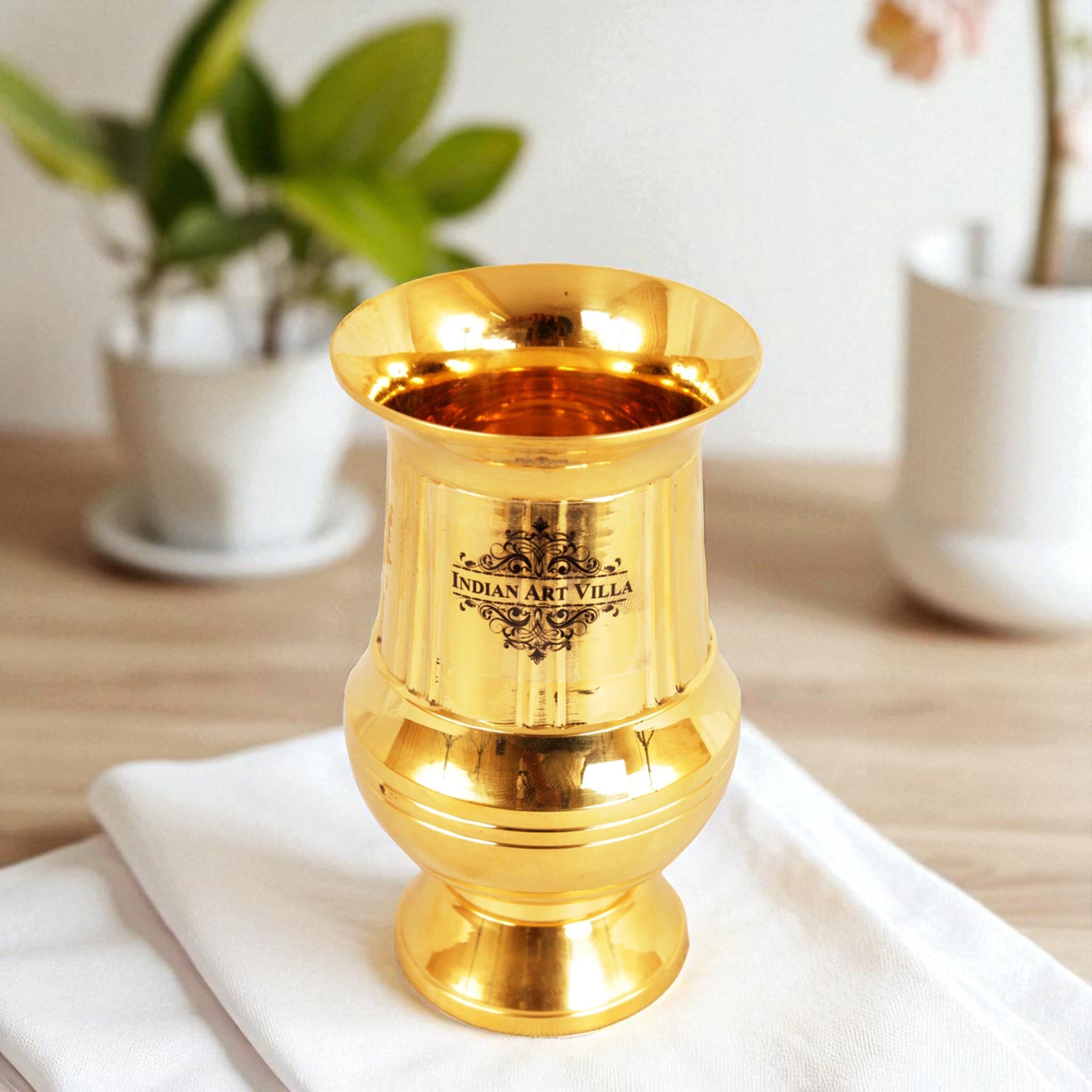 Pure Brass Gold Vertical Lining Glass 250 ML – Velan Store