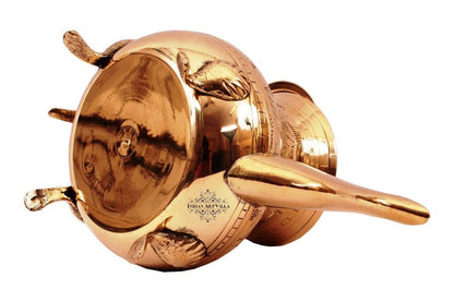 Brass Mughlai Style Teapot with Lid & a Designer Handle, Engraved Leaves Design, Serveware, Tableware, 650 ml
