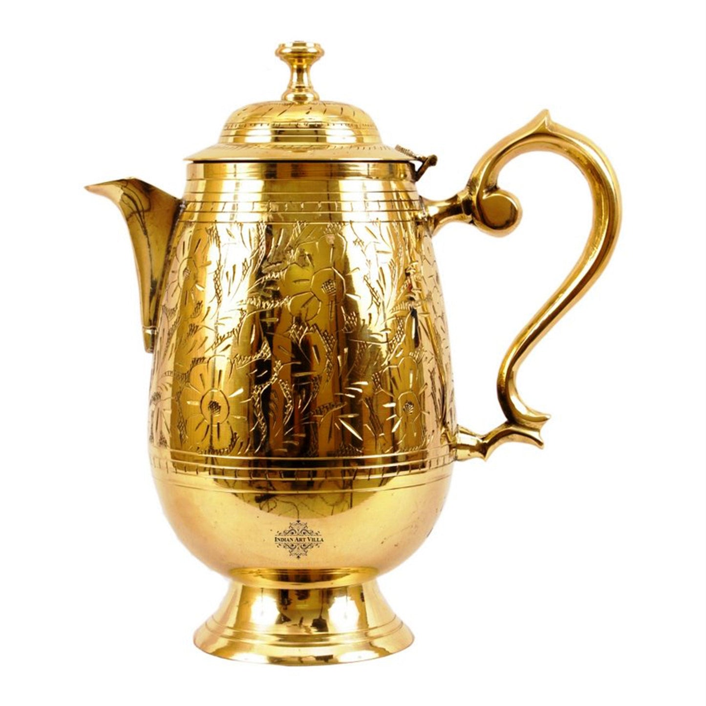 Pure Brass Designer Engraved Jug, Pitcher with Lid & Spout-1000 ml