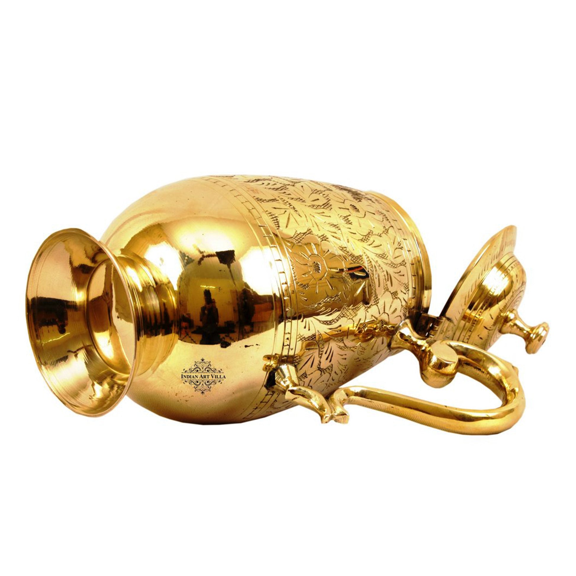 Pure Brass Designer Engraved Jug, Pitcher with Lid & Spout-1000 ml