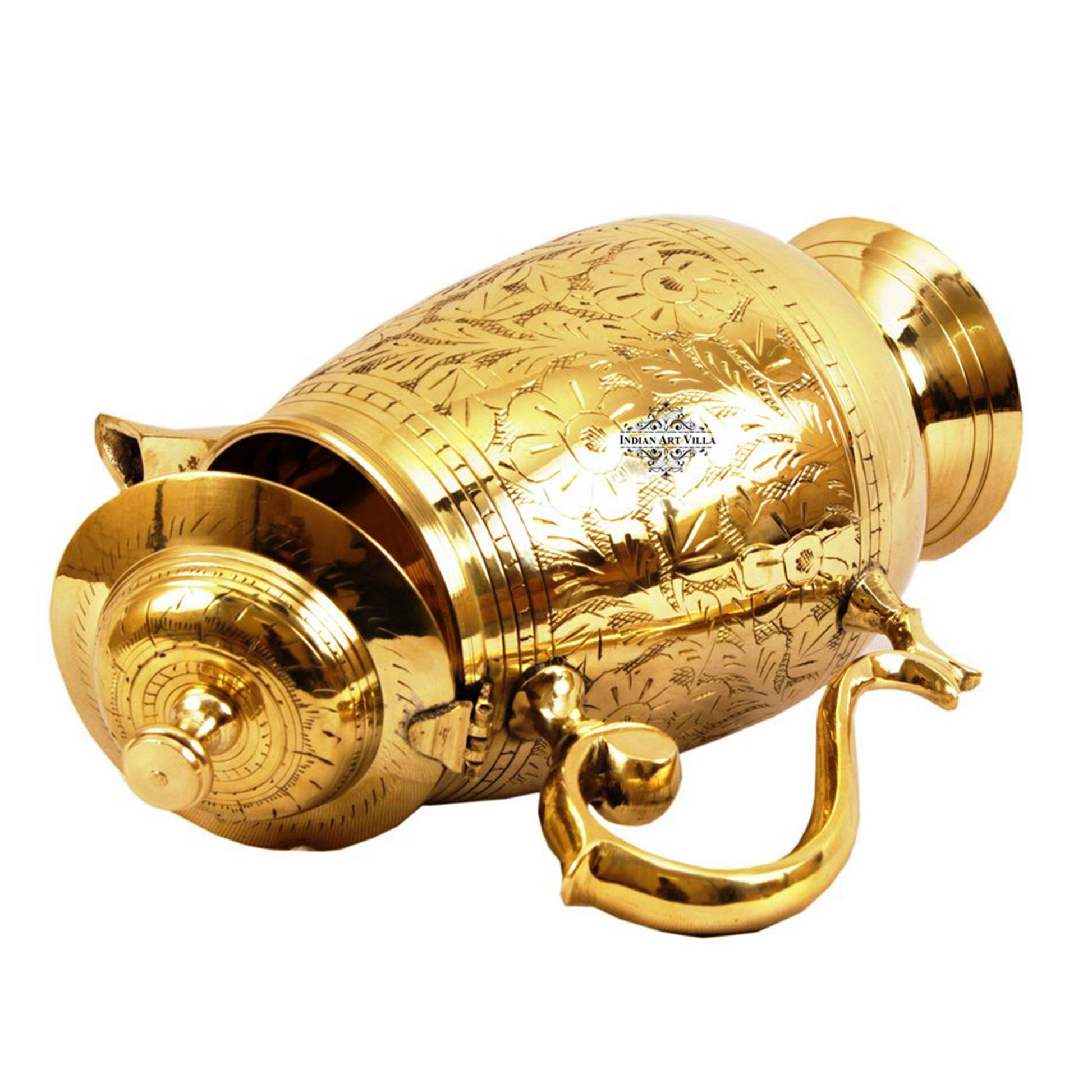 Pure Brass Designer Engraved Jug, Pitcher with Lid & Spout-1000 ml