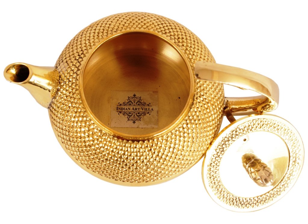Brass Bubble Hammered Teapot with Lid & a Designer Handle, Serveware, Tableware