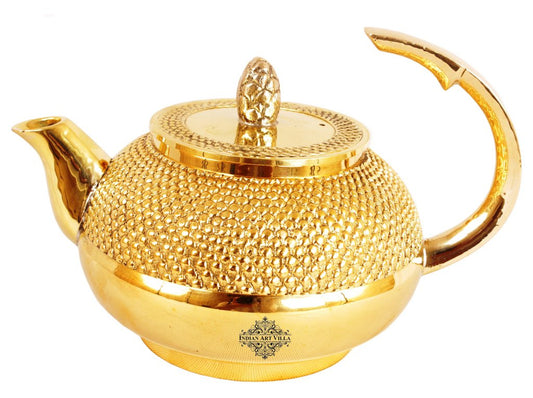 Brass Bubble Hammered Teapot with Lid & a Designer Handle, Serveware, Tableware