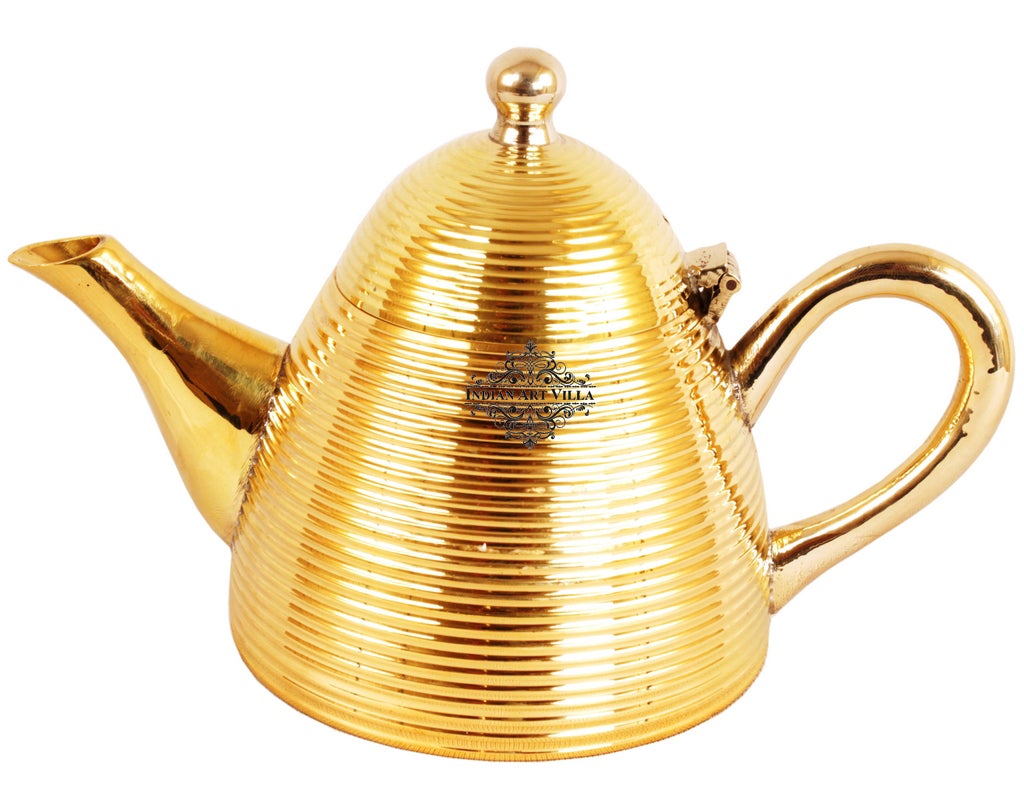 Handmade Pure Brass Cone Lining Tea Pot Kettle, Serving Tea Coffee