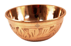 Handcrafted Pure Brass Engraved Shaped Dinner Bowl with Beaded Design, 100ml