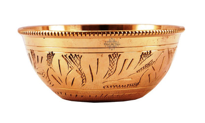 Handcrafted Pure Brass Engraved Shaped Dinner Bowl with Beaded Design, 100ml