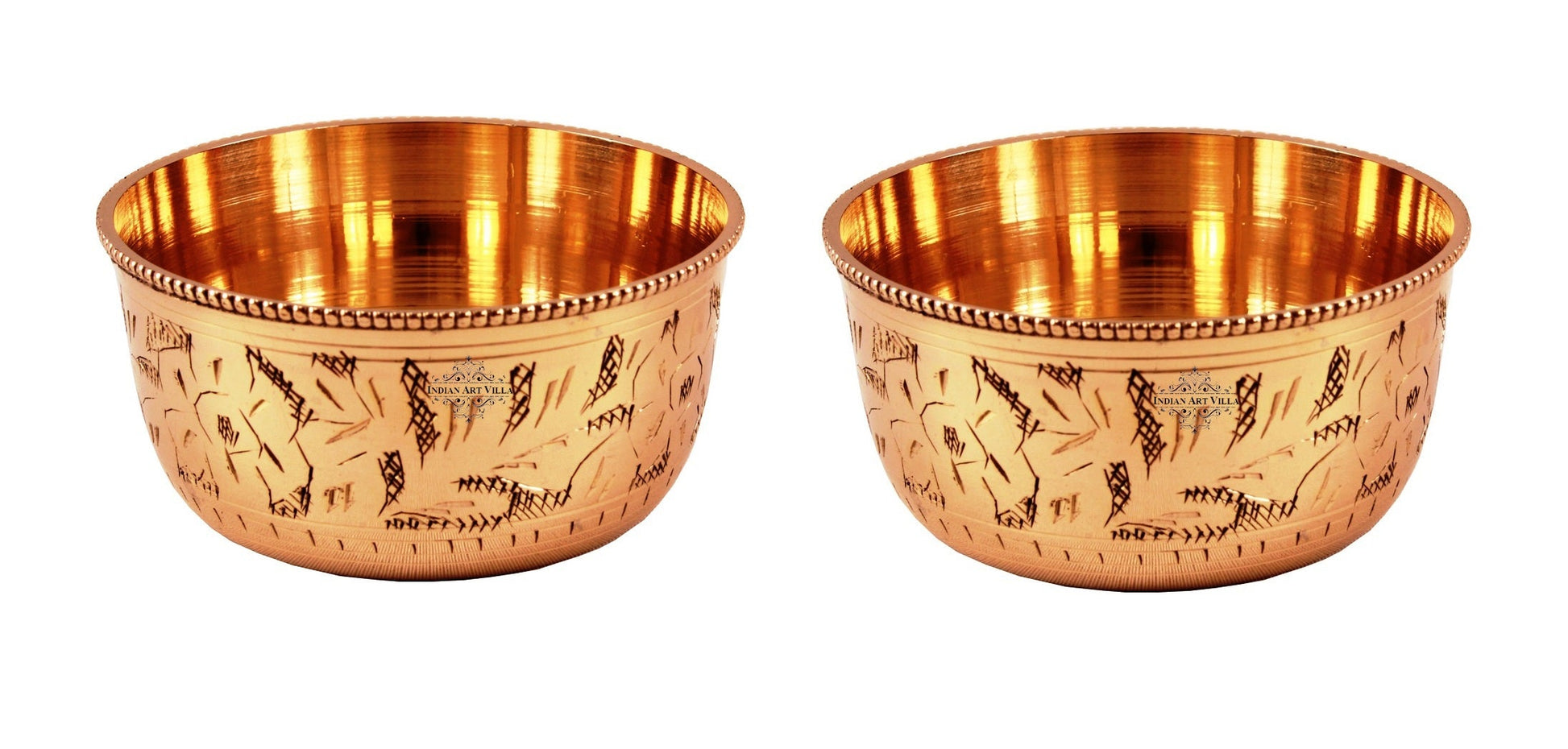 Pure Brass Engraved Design Flat Bottom Bowl, Decorative Dinnerware, Tableware and Serveware for Home Hotel Restaurant, Volume-100 ml