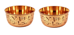 Pure Brass Engraved Design Flat Bottom Bowl, Decorative Dinnerware, Tableware and Serveware for Home Hotel Restaurant, Volume-100 ml