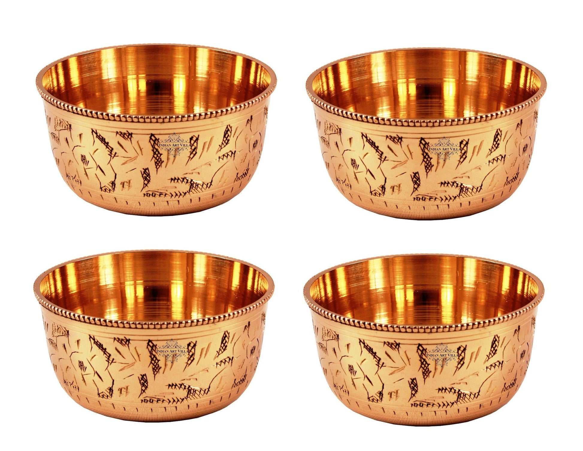 Pure Brass Engraved Design Flat Bottom Bowl, Decorative Dinnerware, Tableware and Serveware for Home Hotel Restaurant, Volume-100 ml