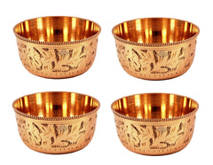 Pure Brass Engraved Design Flat Bottom Bowl, Decorative Dinnerware, Tableware and Serveware for Home Hotel Restaurant, Volume-100 ml