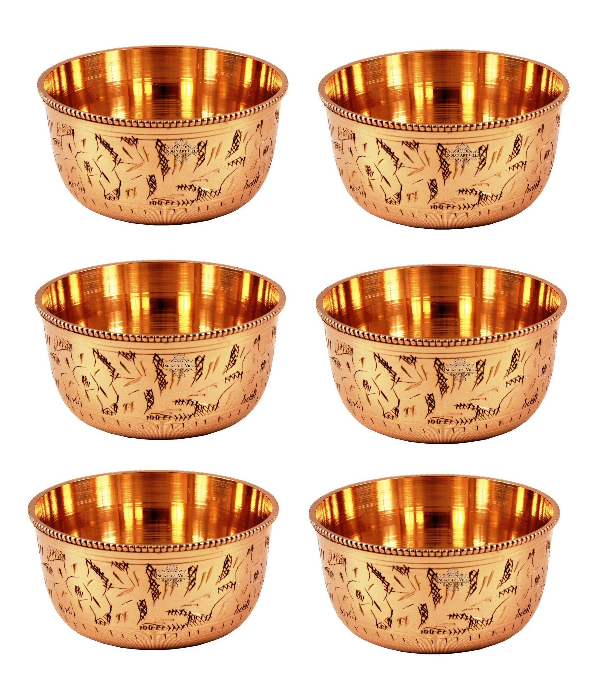 Pure Brass Engraved Design Flat Bottom Bowl, Decorative Dinnerware, Tableware and Serveware for Home Hotel Restaurant, Volume-100 ml