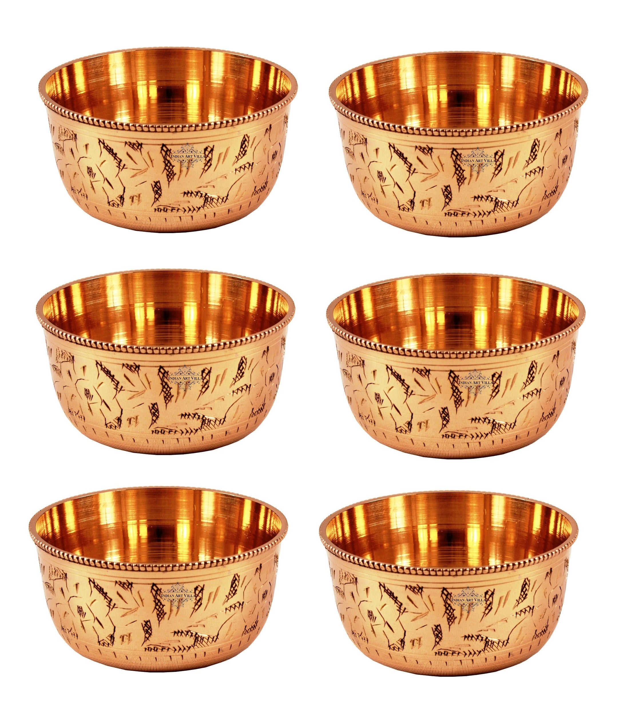 Pure Brass Engraved Design Flat Bottom Bowl, Decorative Dinnerware, Tableware and Serveware for Home Hotel Restaurant, Volume-100 ml
