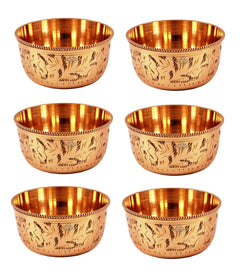 Pure Brass Engraved Design Flat Bottom Bowl, Decorative Dinnerware, Tableware and Serveware for Home Hotel Restaurant, Volume-100 ml