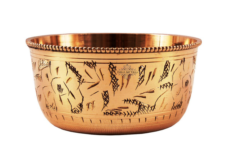 Pure Brass Engraved Design Flat Bottom Bowl, Decorative Dinnerware, Tableware and Serveware for Home Hotel Restaurant, Volume-100 ml