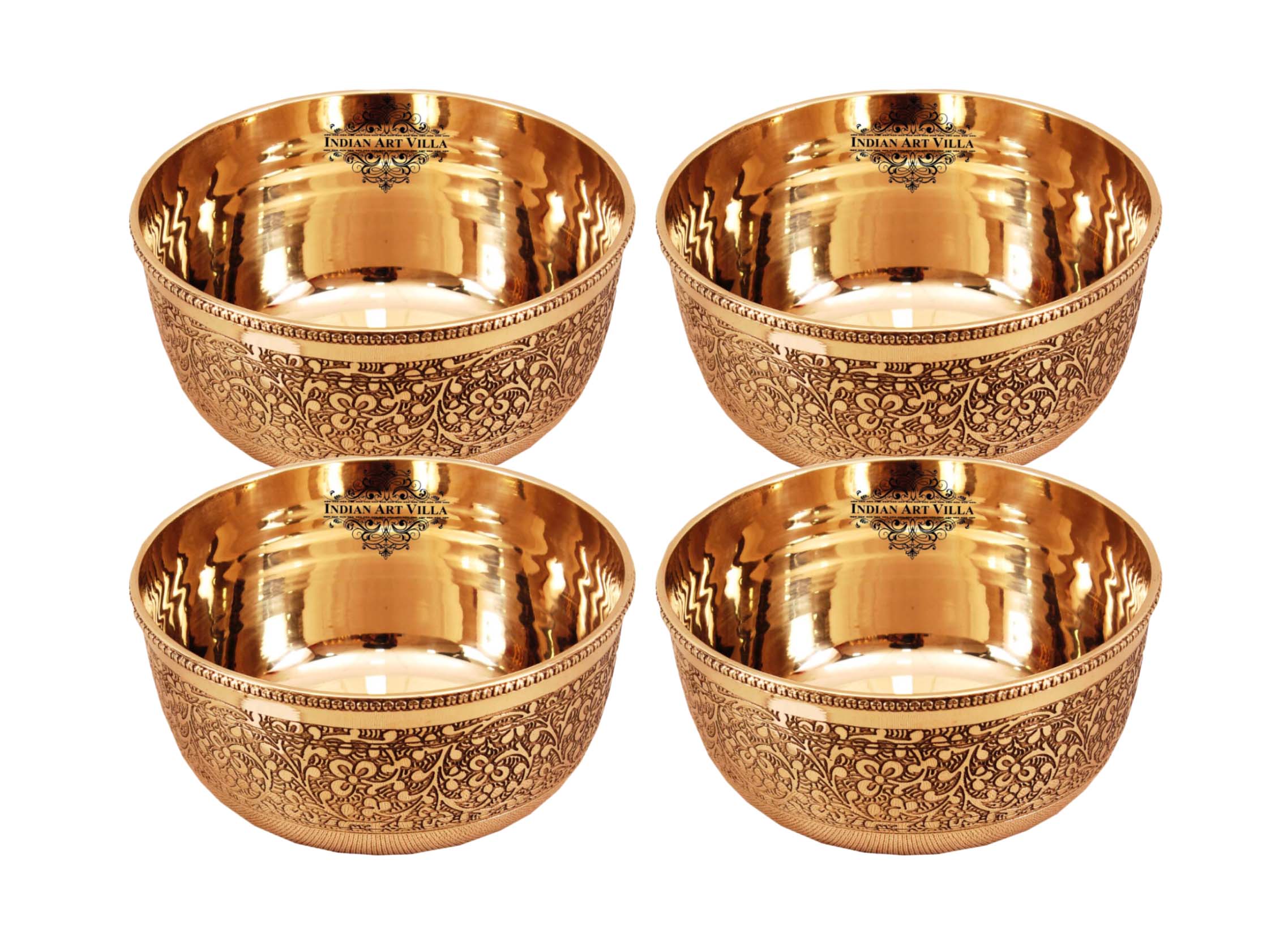 Handcrafted Pure Brass Embossed Round Shaped Bowl, Dinnerware, Serveware