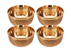 Handcrafted Pure Brass Embossed Round Shaped Bowl, Dinnerware, Serveware
