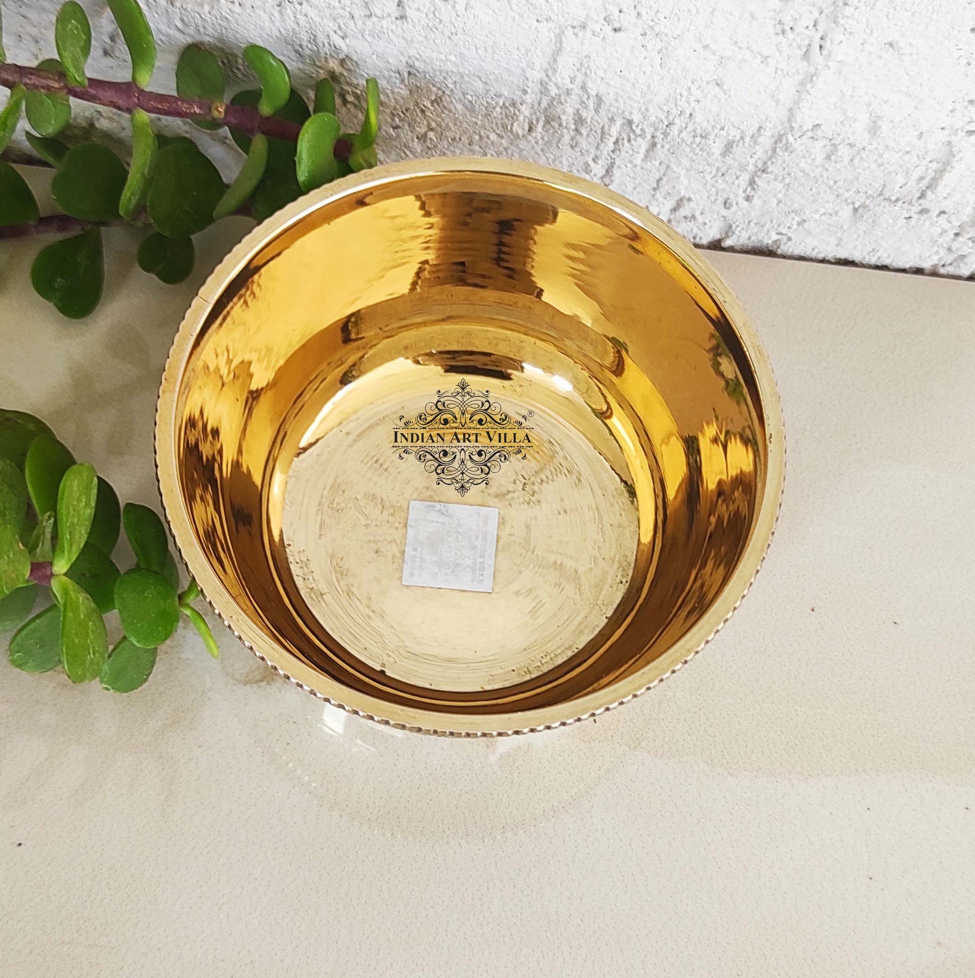 Handcrafted Pure Brass Embossed Round Shaped Bowl, Dinnerware, Serveware