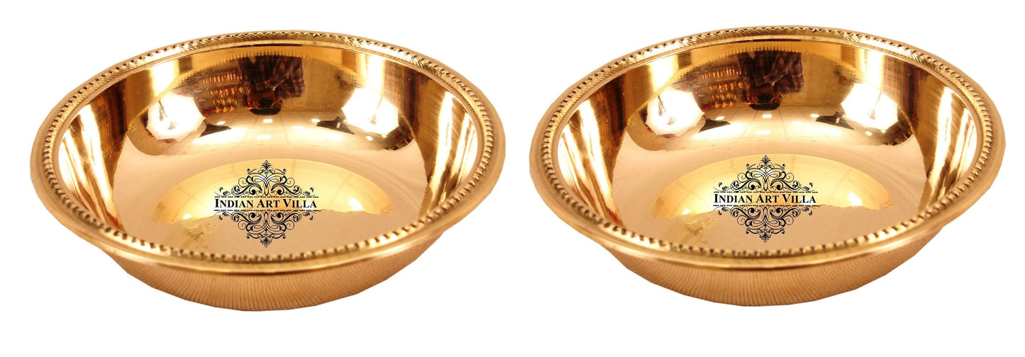 Brass Handmade Designer Rice Bowl with Beaded Design, Dinnerware, 100 ml