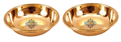 Brass Handmade Designer Rice Bowl with Beaded Design, Dinnerware, 100 ml