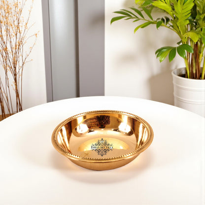 Brass Handmade Designer Rice Bowl with Beaded Design, Dinnerware, 100 ml