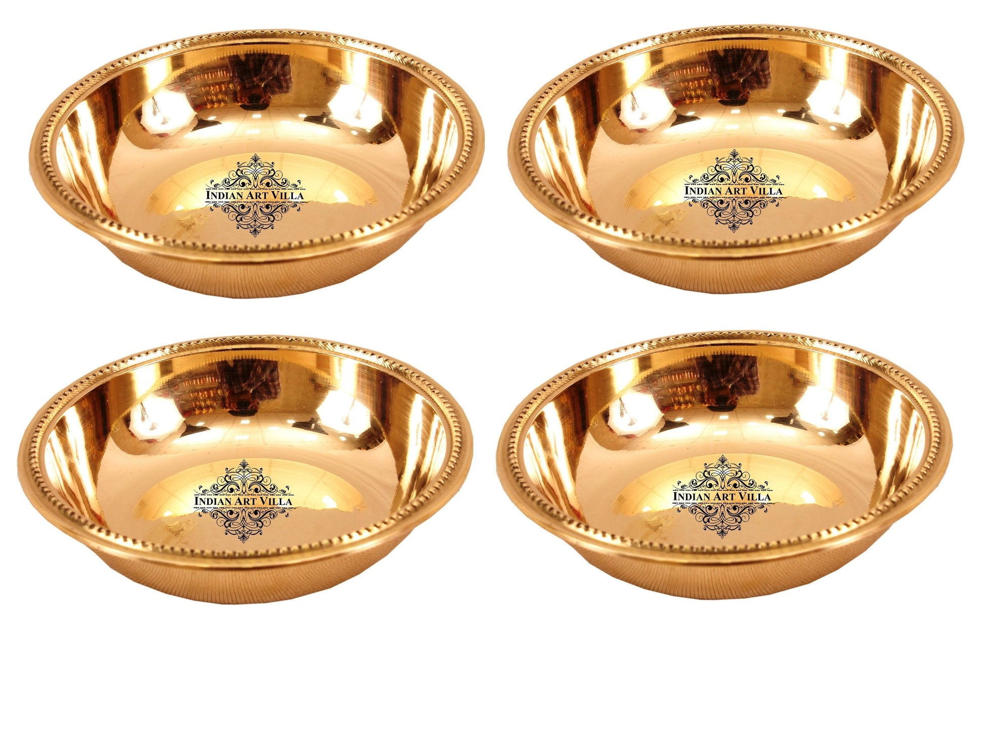 Brass Handmade Designer Rice Bowl with Beaded Design, Dinnerware, 100 ml