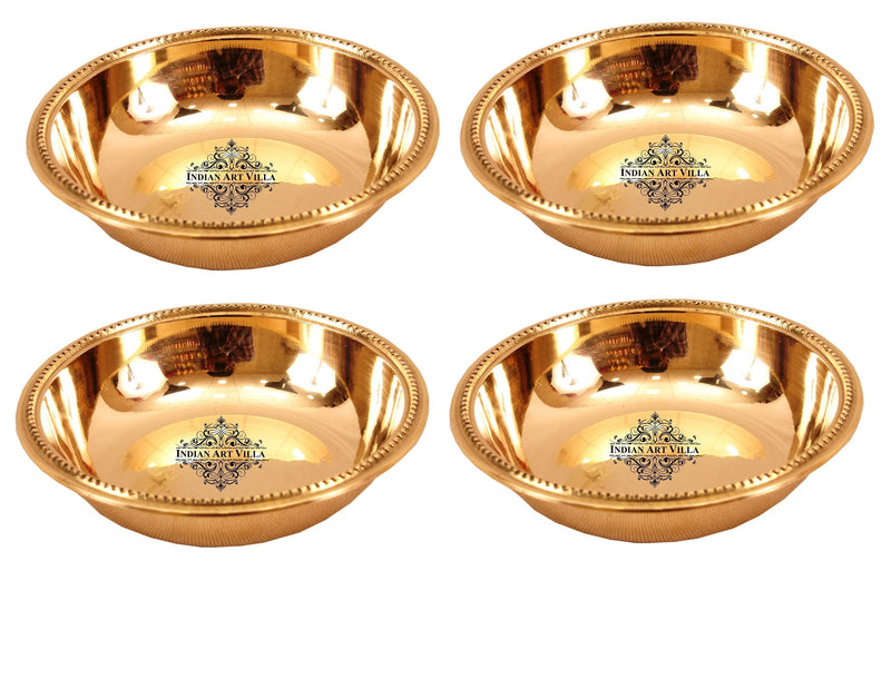 Brass Handmade Designer Rice Bowl with Beaded Design, Dinnerware, 100 ml