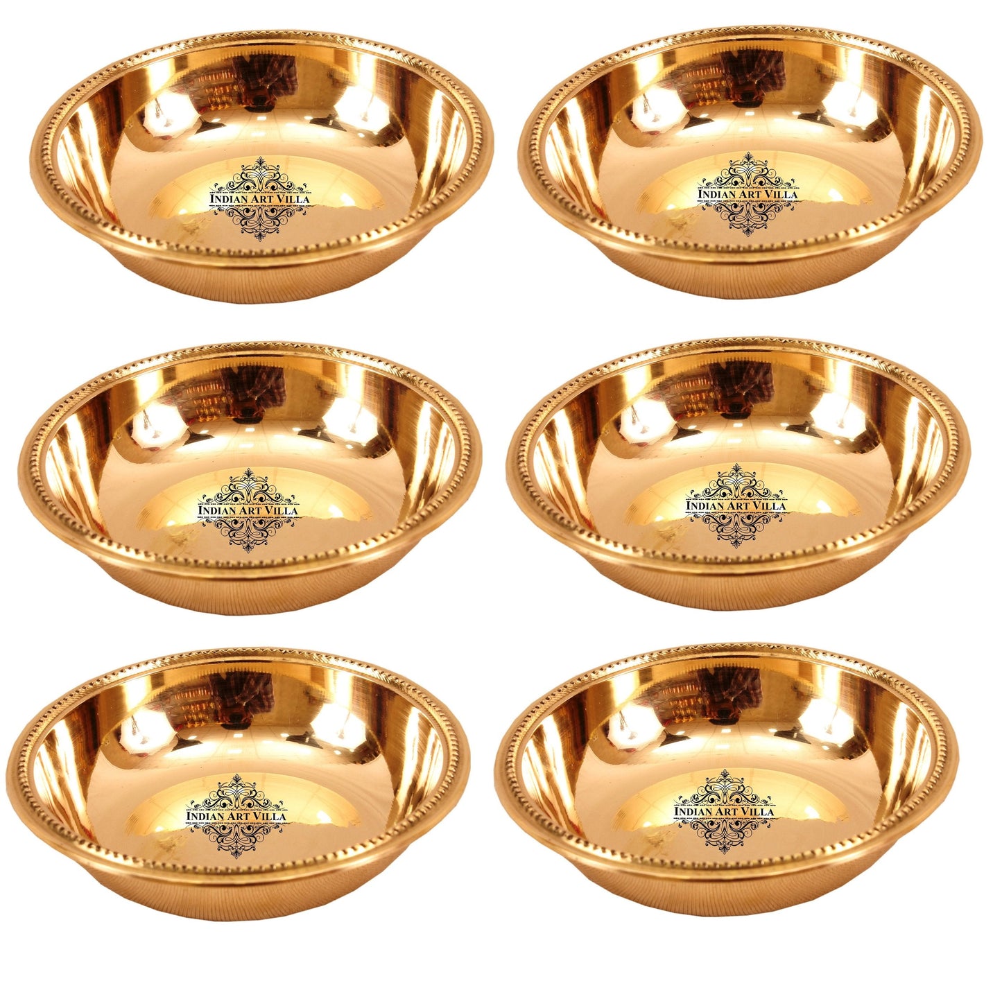 Brass Handmade Designer Rice Bowl with Beaded Design, Dinnerware, 100 ml