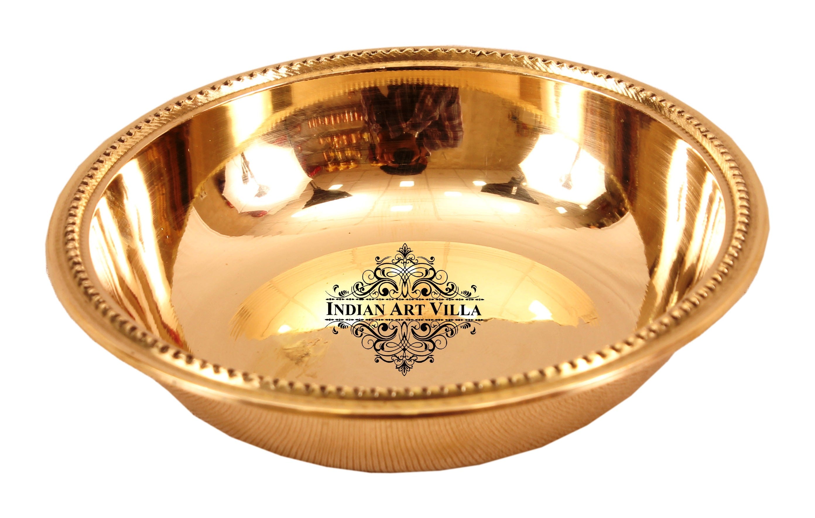 Brass Handmade Designer Rice Bowl with Beaded Design, Dinnerware, 100 ml