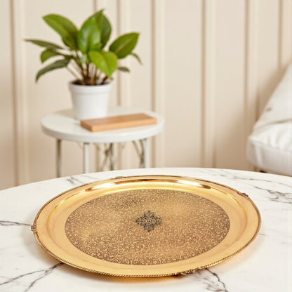 Brass Embossed Designer Thali, Plate with Beaded Design, Serveware, Dinnerware, Tableware