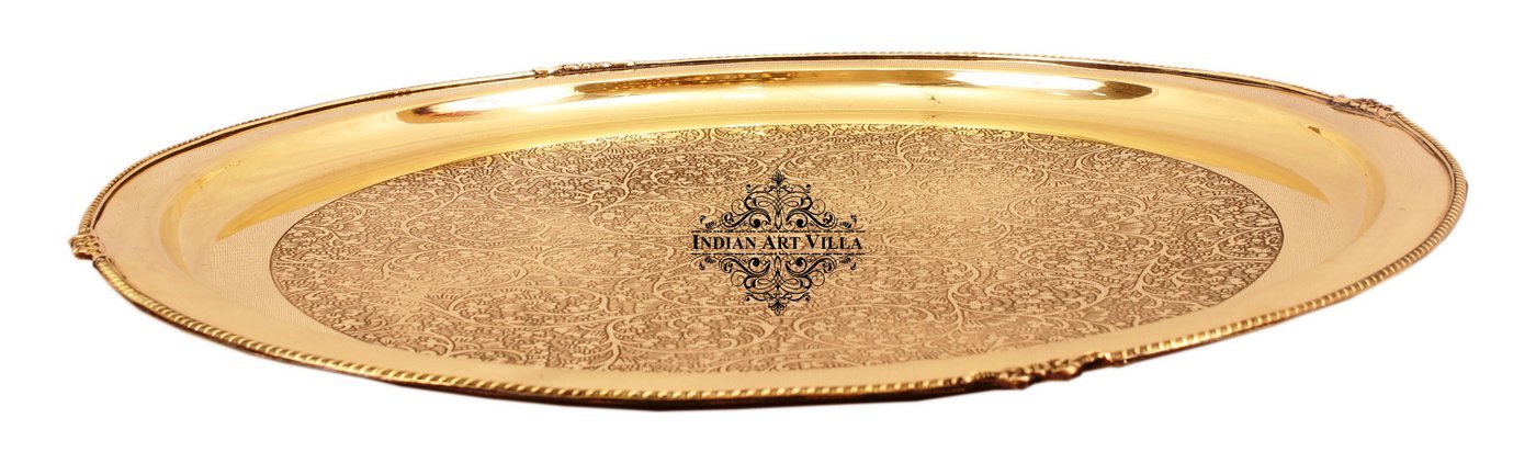 Brass Embossed Designer Thali, Plate with Beaded Design, Serveware, Dinnerware, Tableware