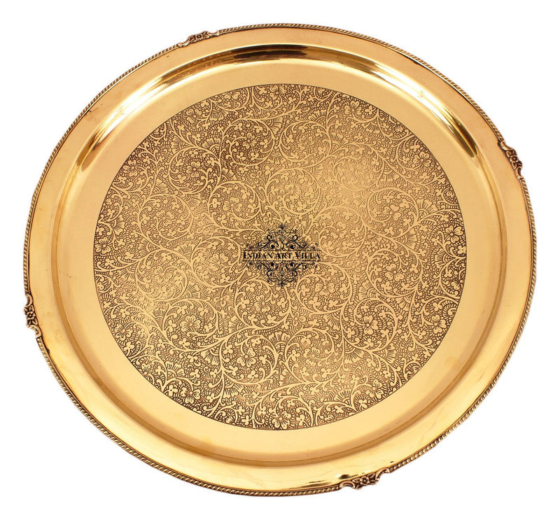 Brass Embossed Designer Thali, Plate with Beaded Design, Serveware, Dinnerware, Tableware