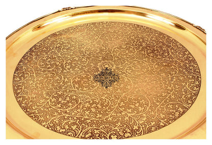 Brass Embossed Designer Thali, Plate with Beaded Design, Serveware, Dinnerware, Tableware